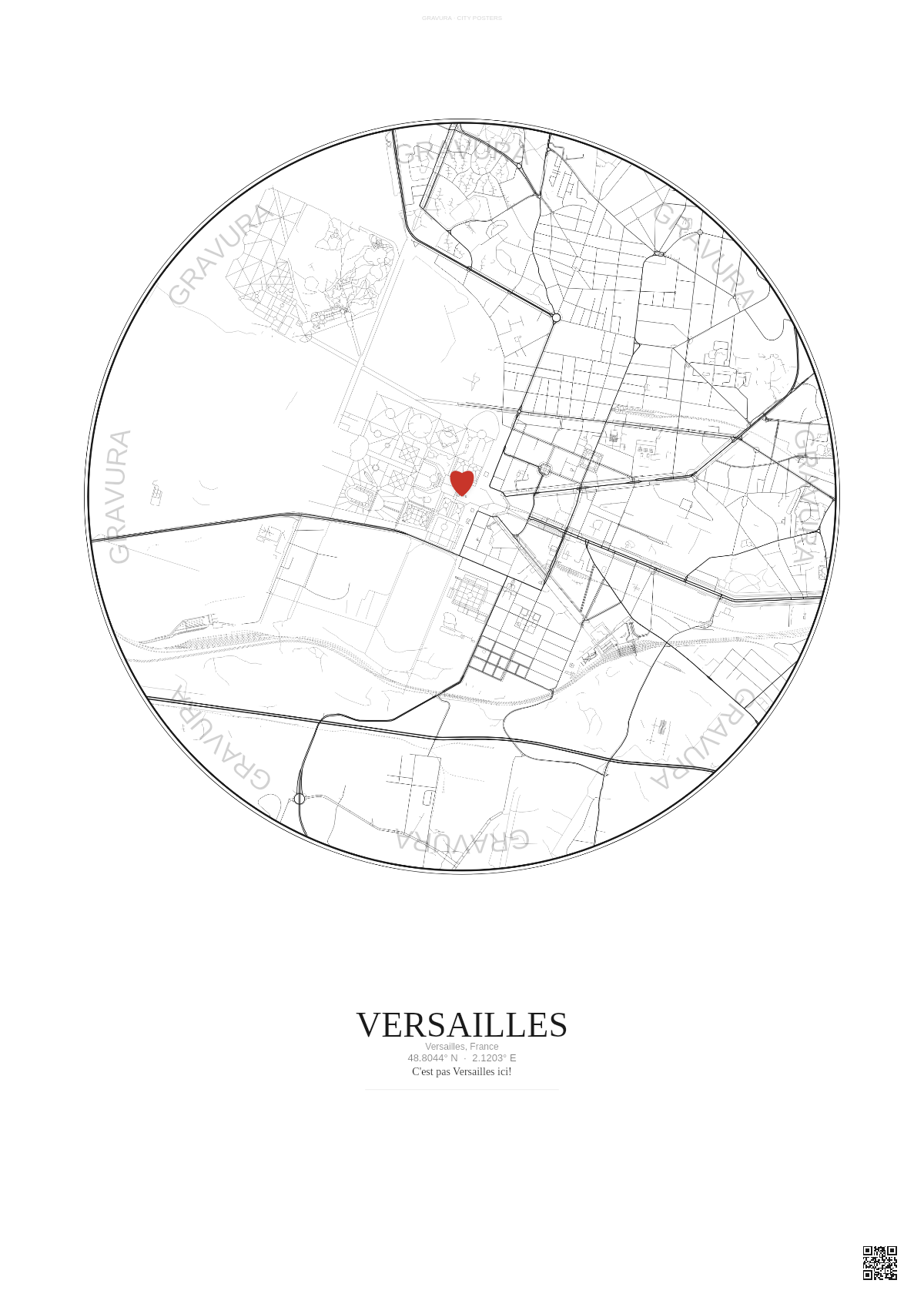 Affiche personnalisée Versailles, France — Carte 2.5 km · Fond clair | Gravura