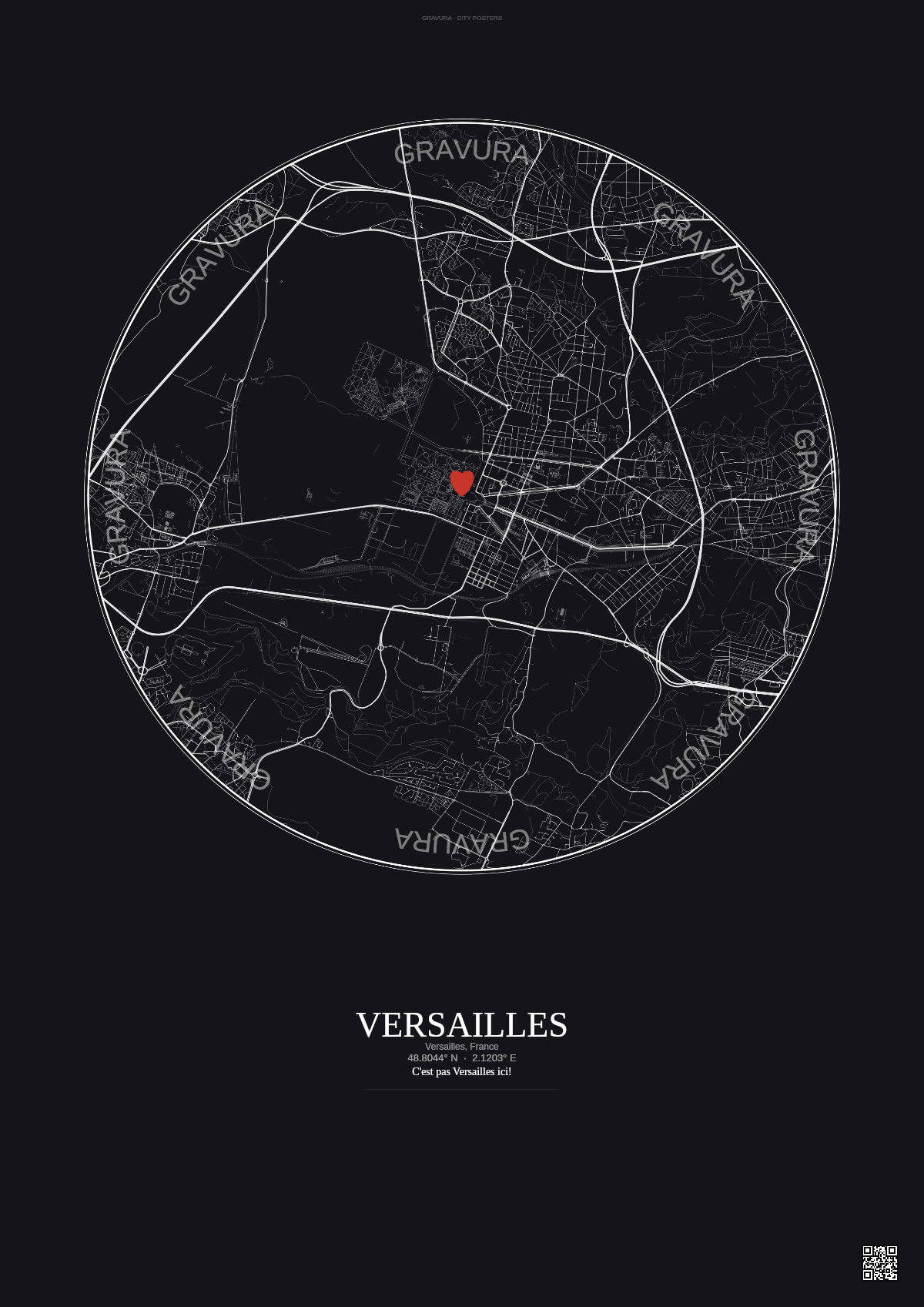 Affiche personnalisée Versailles, France — Carte 5 km · Fond foncé | Gravura