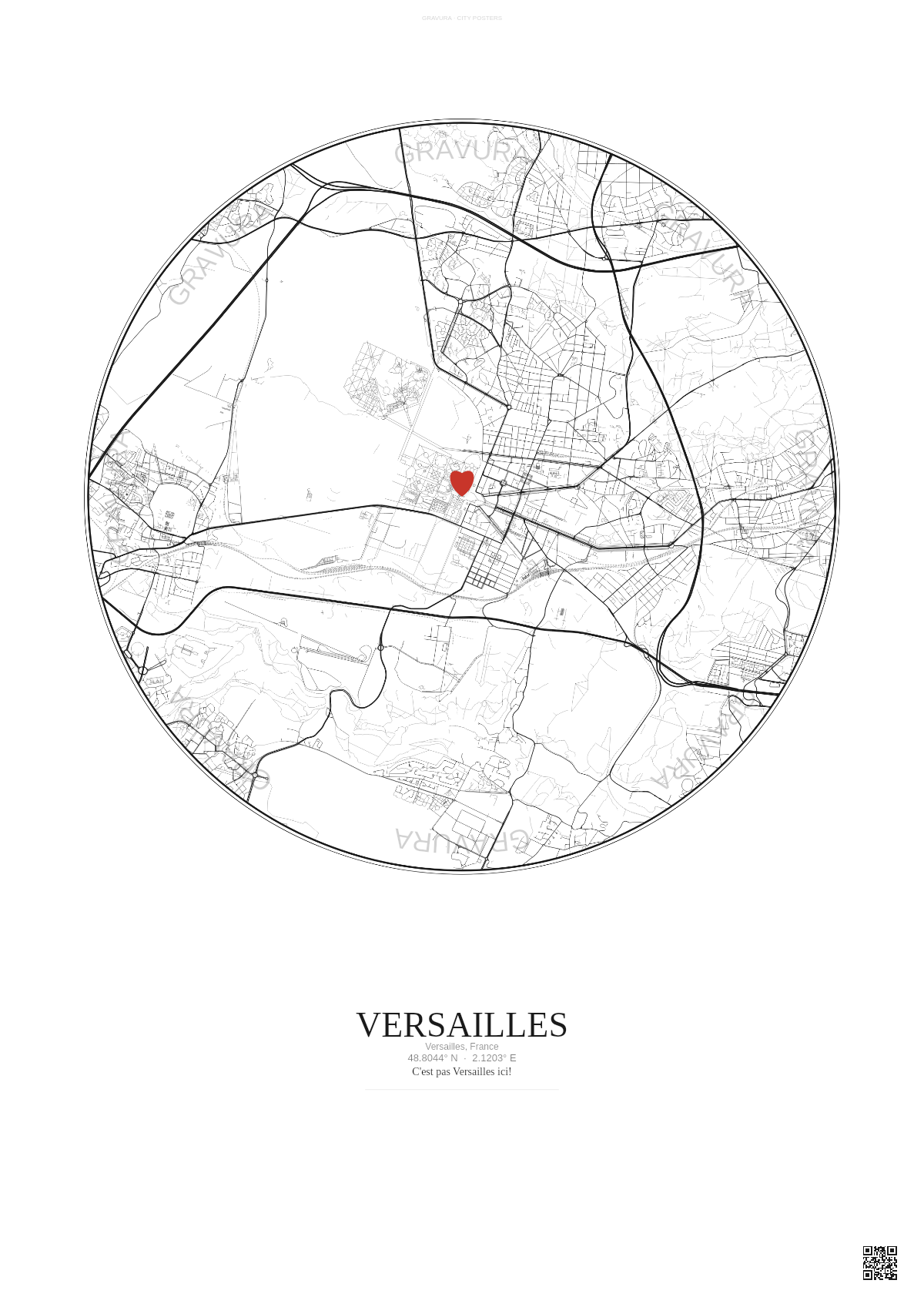 Affiche personnalisée Versailles, France — Carte 5 km · Fond clair | Gravura