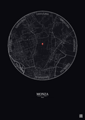 Affiche personnalisée Monza — Carte 5 km · Fond foncé | Gravura