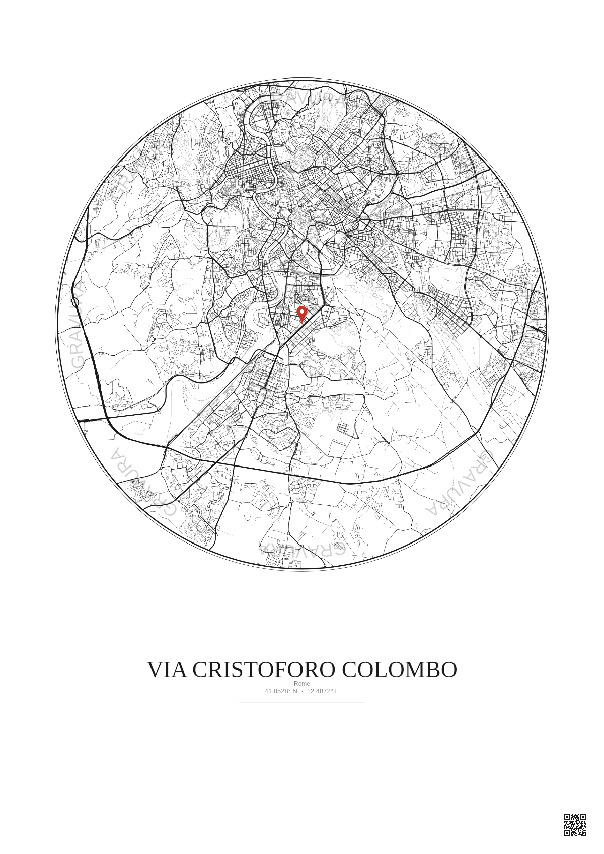 Affiche personnalisée Rome — Carte 10 km · Fond clair | Gravura