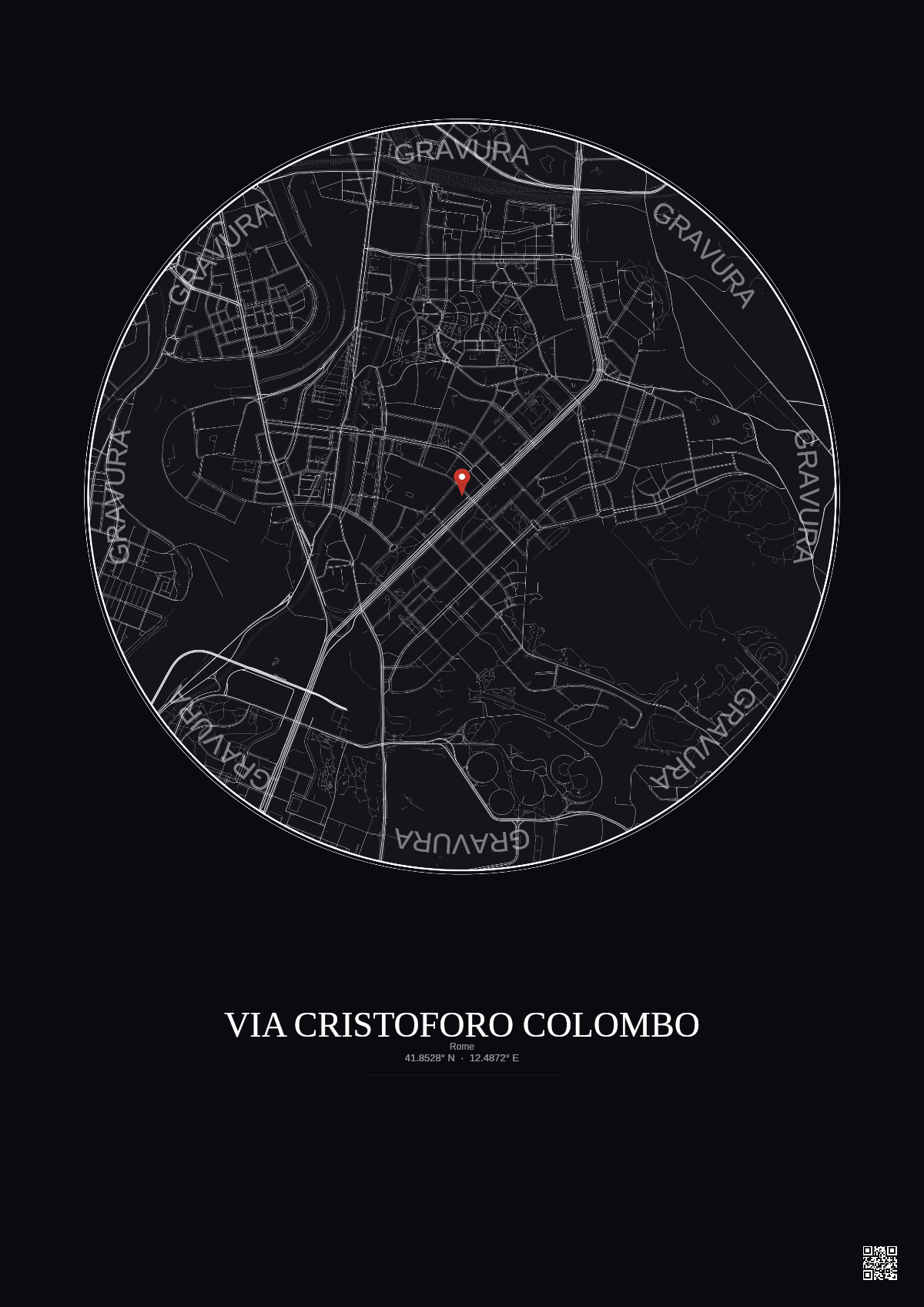 Affiche personnalisée Rome — Carte 2.5 km · Fond foncé | Gravura