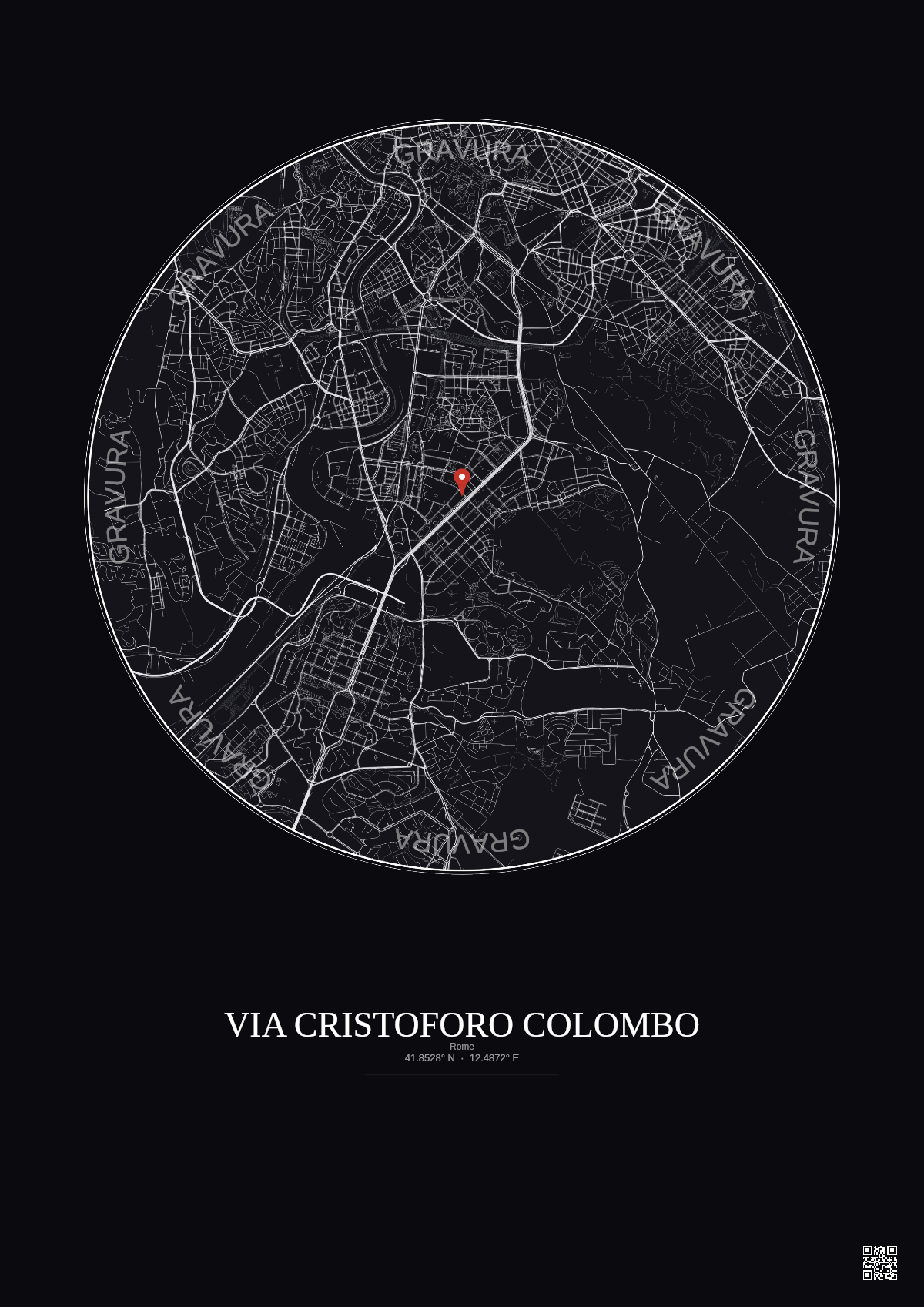 Affiche personnalisée Rome — Carte 5 km · Fond foncé | Gravura