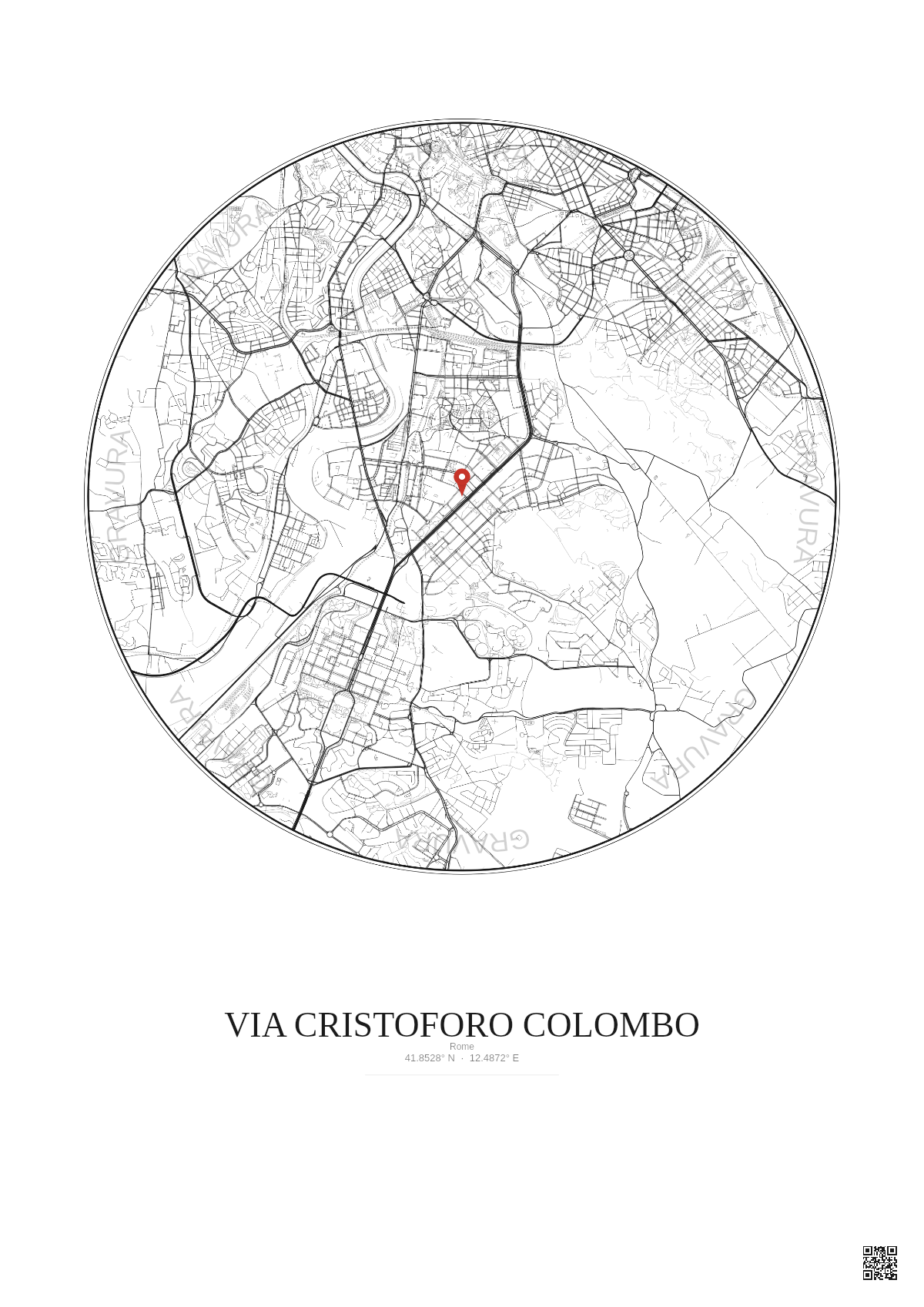 Affiche personnalisée Rome — Carte 5 km · Fond clair | Gravura