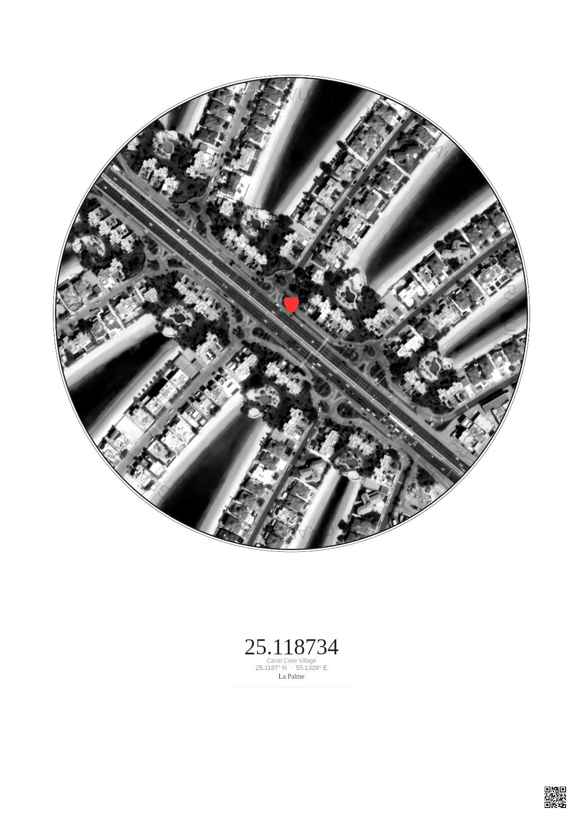 Affiche personnalisée Canal Cove Village — Satellite 0.3 km · N&B · Fond clair | Gravura