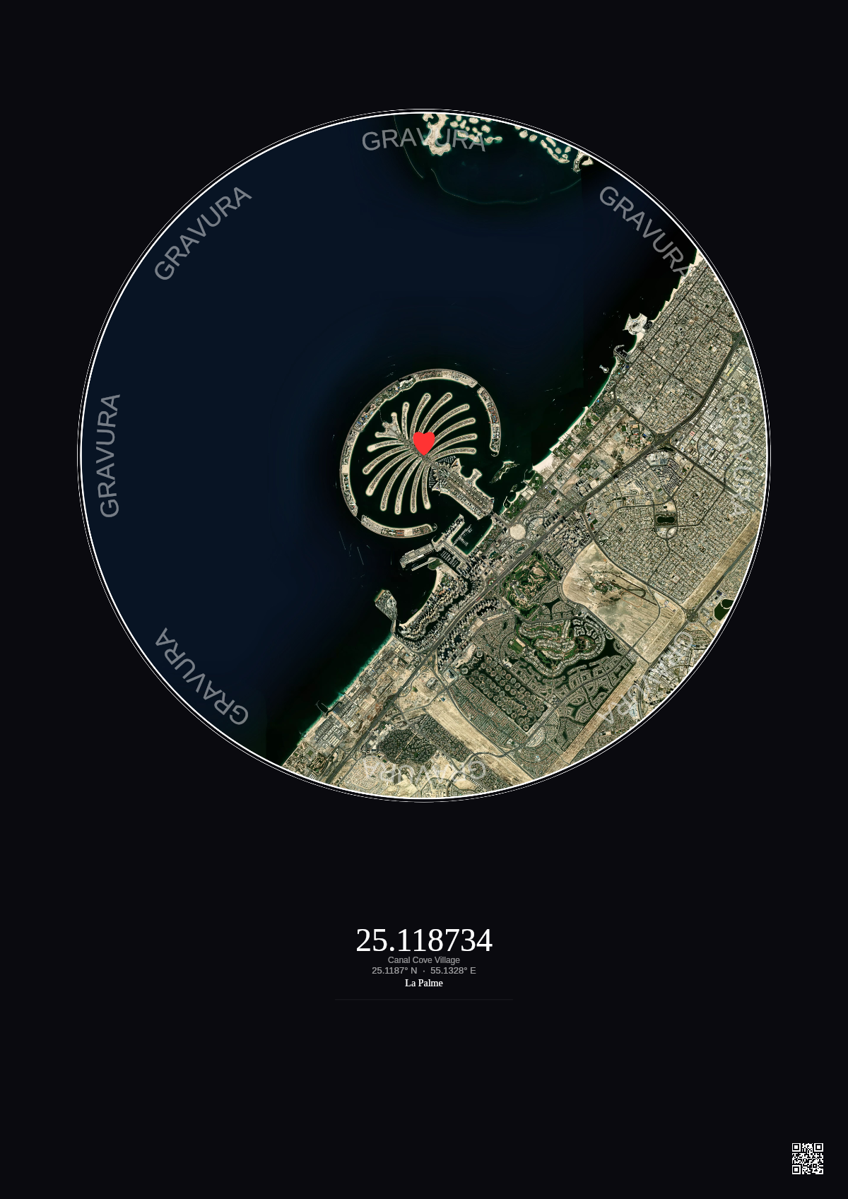 Affiche personnalisée Canal Cove Village — Satellite 10 km · Couleur · Fond foncé | Gravura