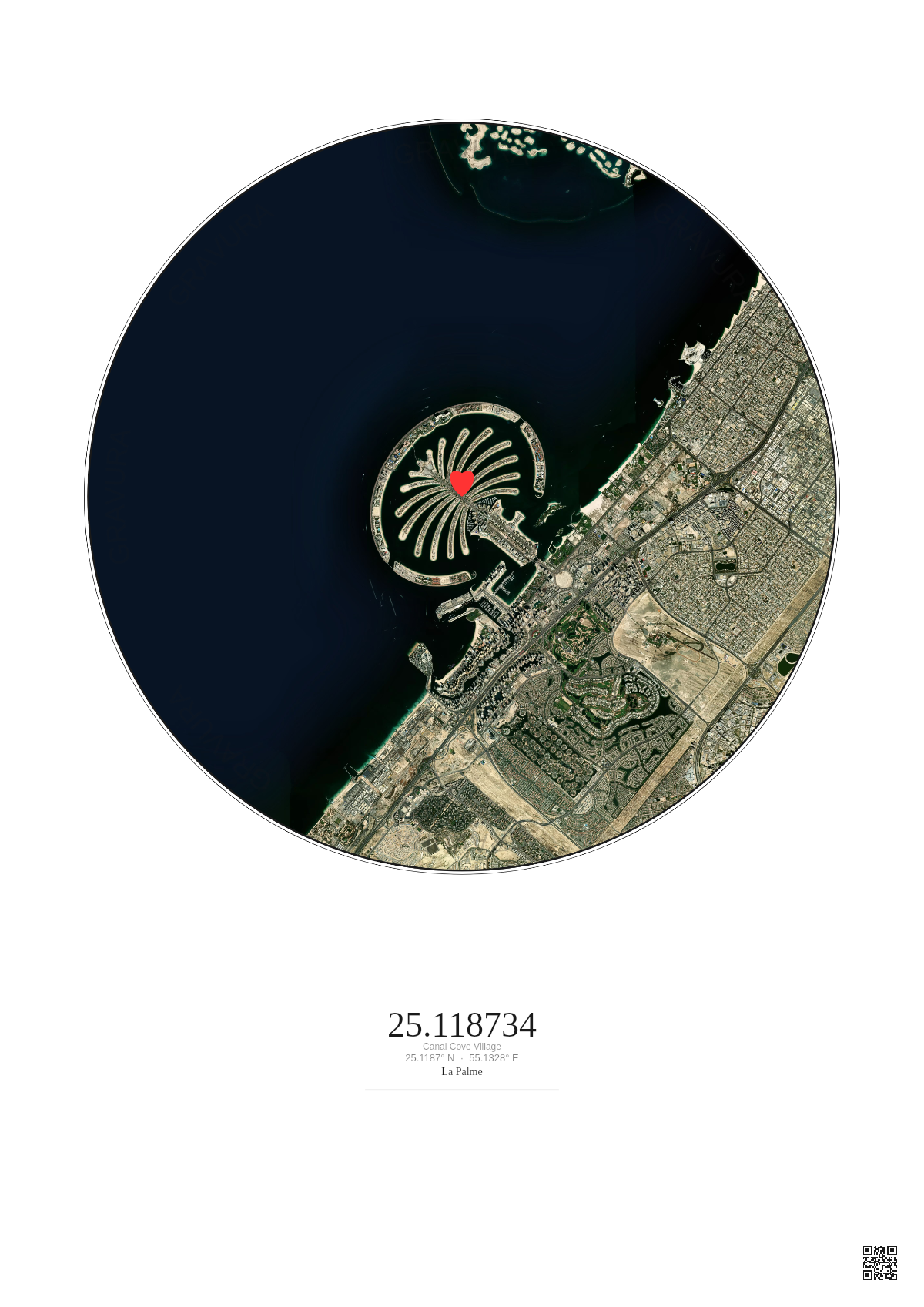 Affiche personnalisée Canal Cove Village — Satellite 10 km · Couleur · Fond clair | Gravura