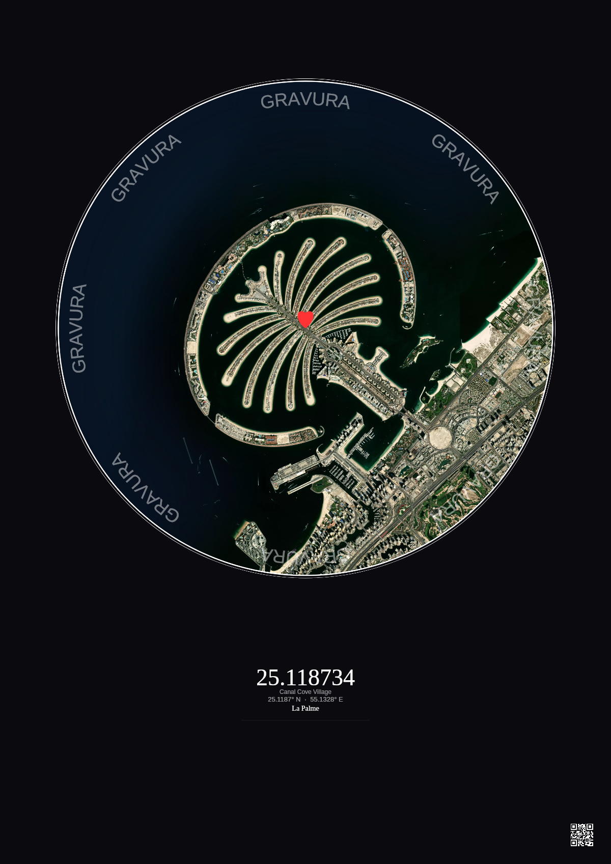 Affiche personnalisée Canal Cove Village — Satellite 5 km · Couleur · Fond foncé | Gravura