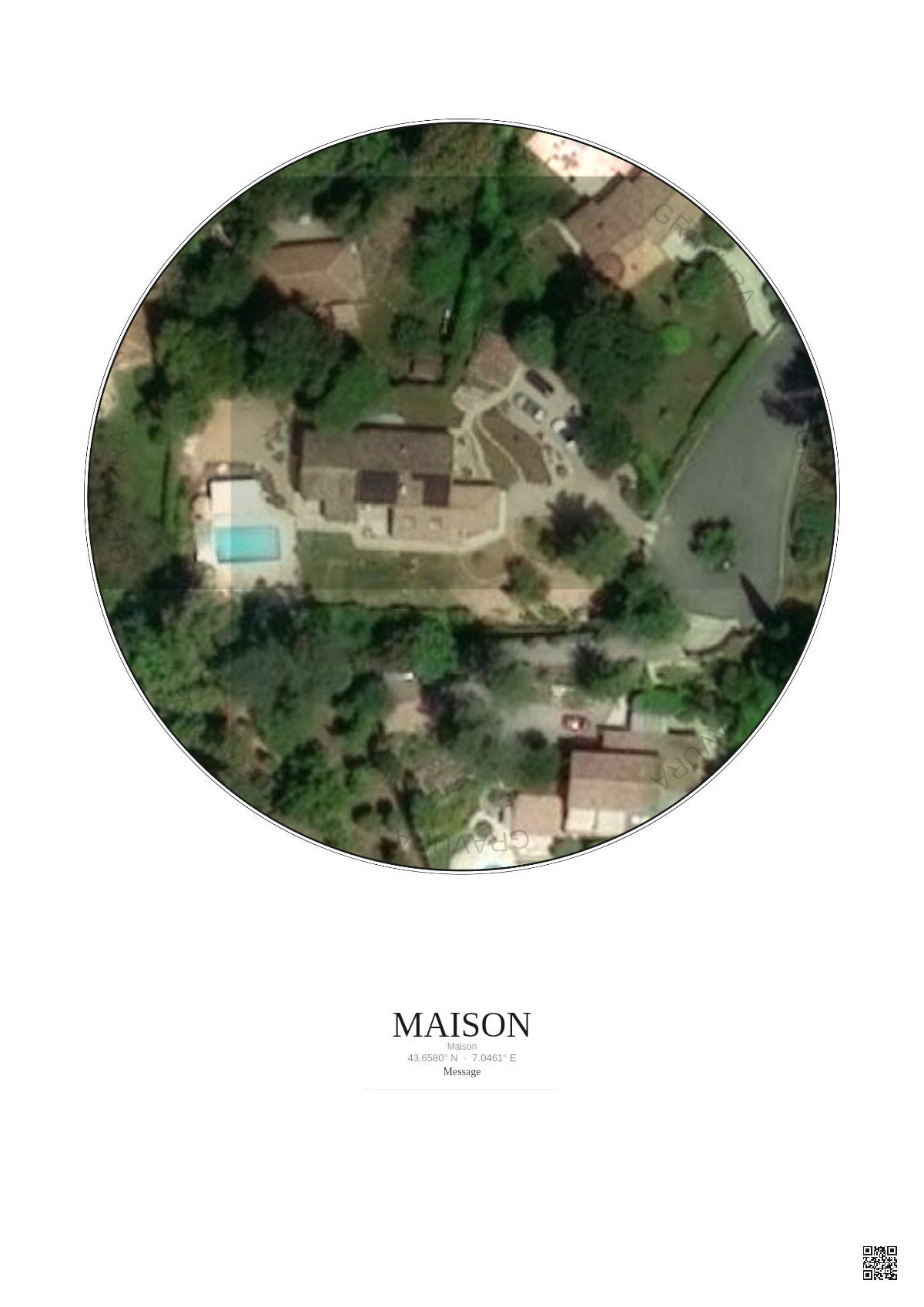 Affiche personnalisée Maison — Satellite 0.05 km · Couleur · Fond clair | Gravura