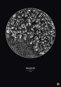 Affiche personnalisée Maison — Satellite 0.3 km · N&B · Fond foncé | Gravura