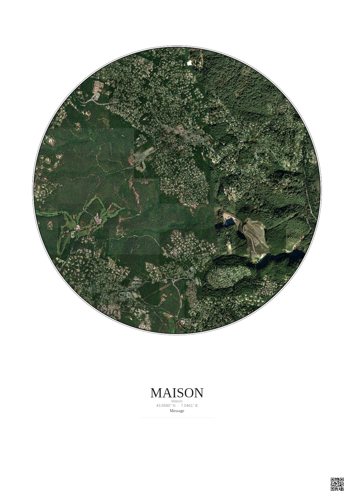 Affiche personnalisée Maison — Satellite 2.5 km · Couleur · Fond clair | Gravura