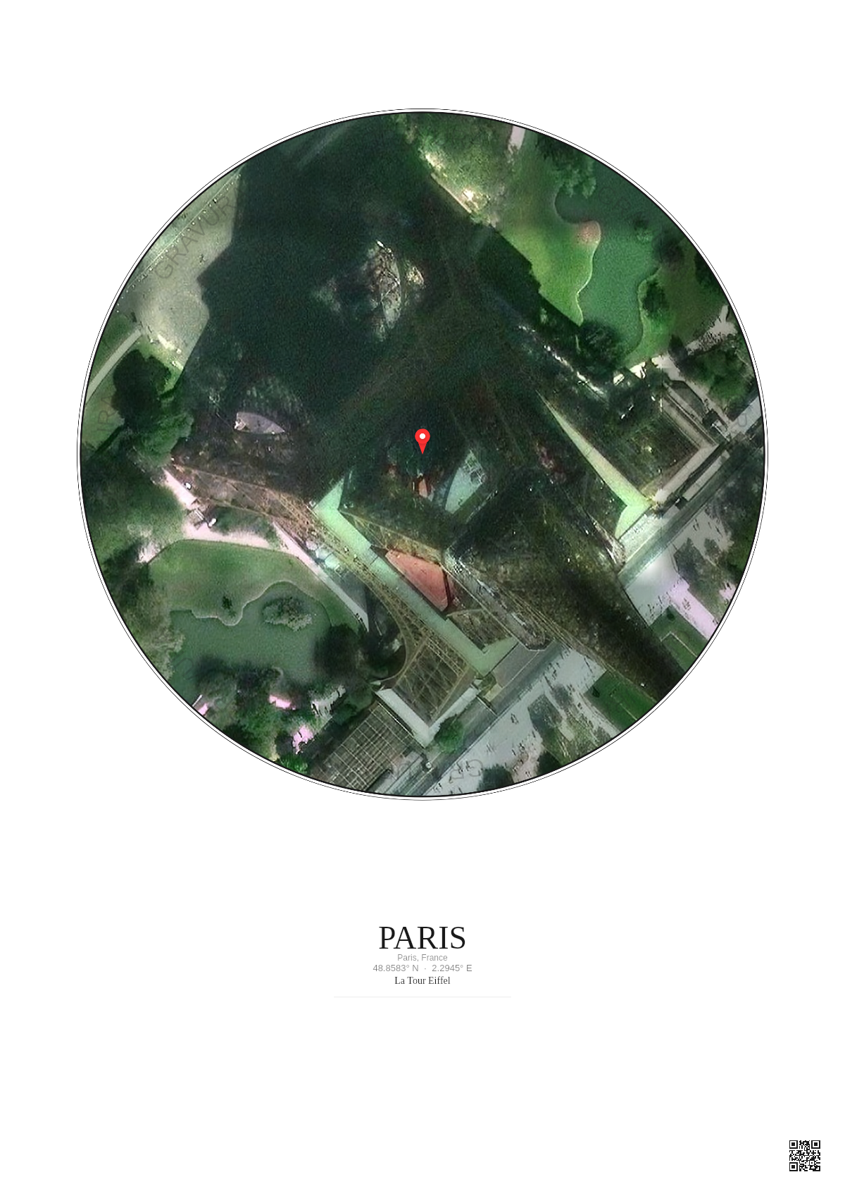 Affiche personnalisée Paris, France — Satellite 0.1 km · Couleur · Fond clair | Gravura