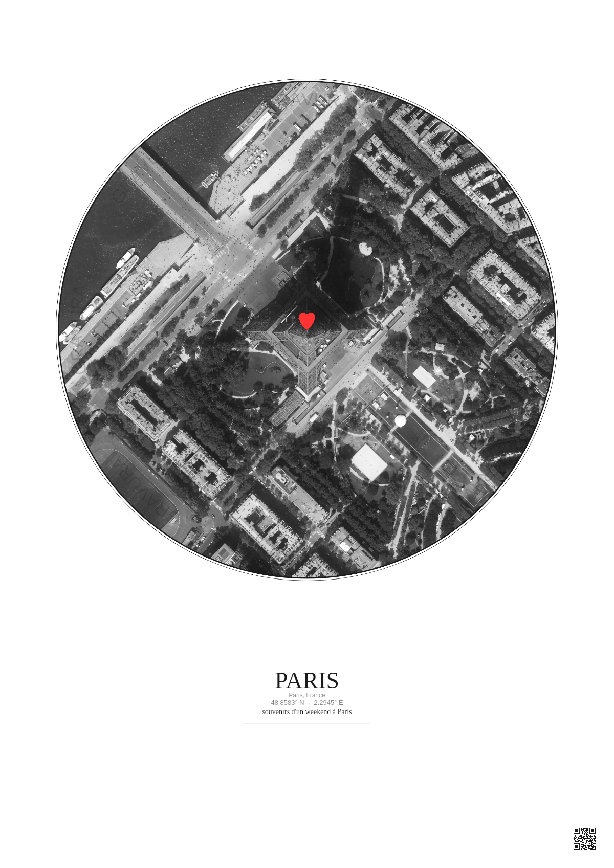 Affiche personnalisée Paris, France — Satellite 0.3 km · N&B · Fond clair | Gravura