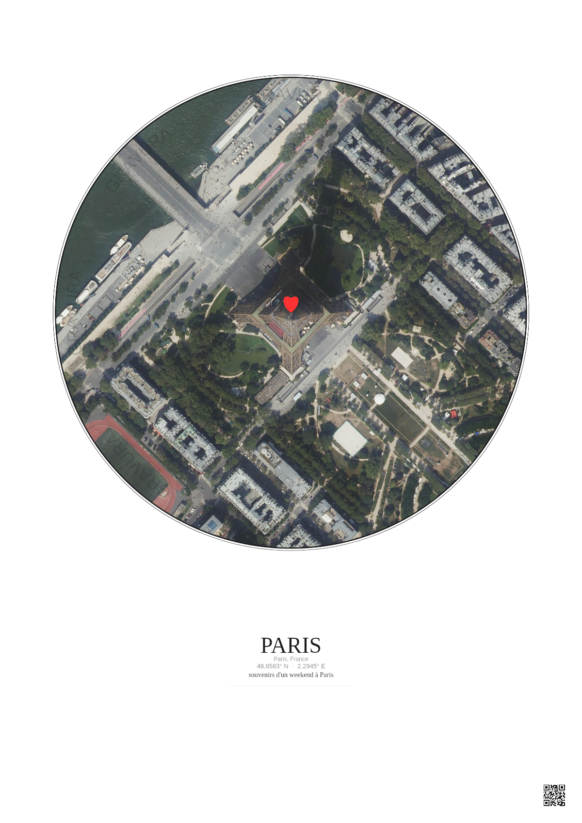 Affiche personnalisée Paris, France — Satellite 0.3 km · Couleur · Fond clair | Gravura