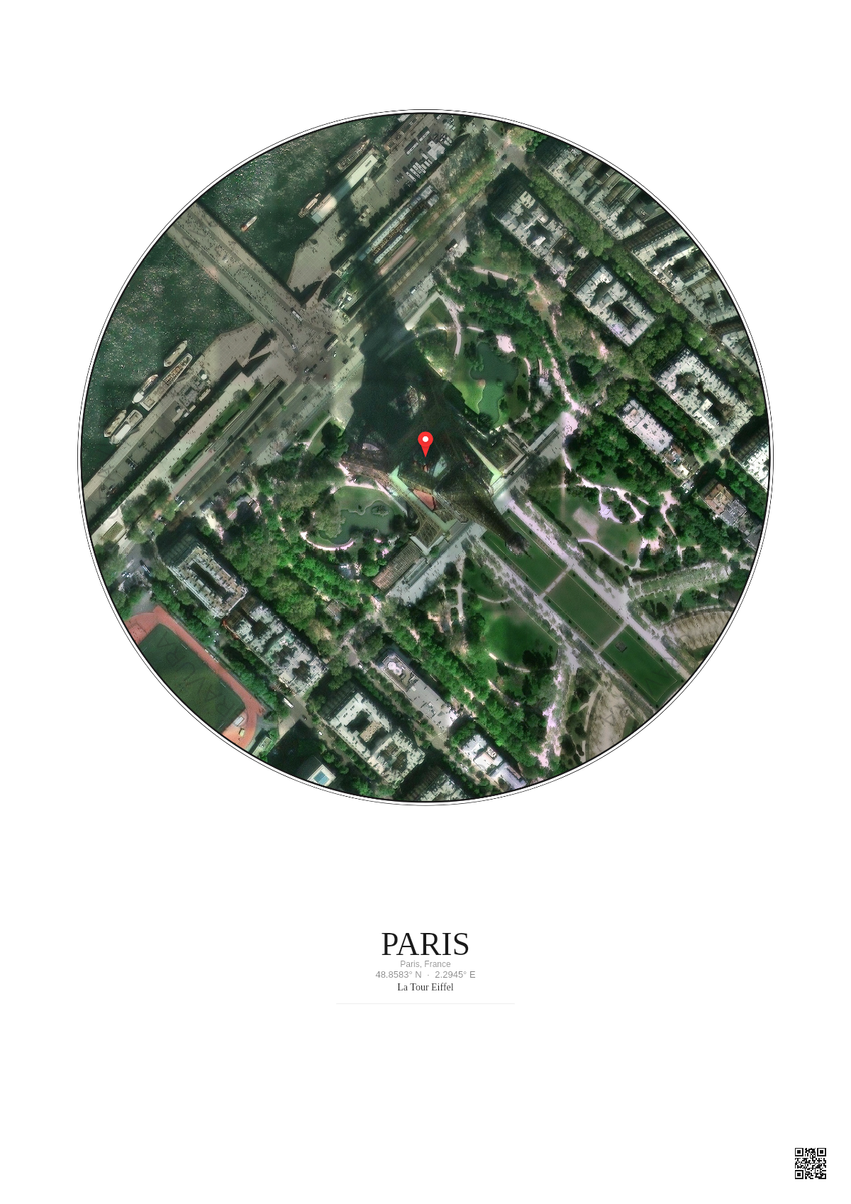 Affiche personnalisée Paris, France — Satellite 0.3 km · Couleur · Fond clair | Gravura
