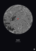 Affiche personnalisée Paris, France — Satellite 10 km · N&B · Fond foncé | Gravura
