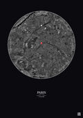 Affiche personnalisée Paris, France — Satellite 10 km · N&B · Fond foncé | Gravura