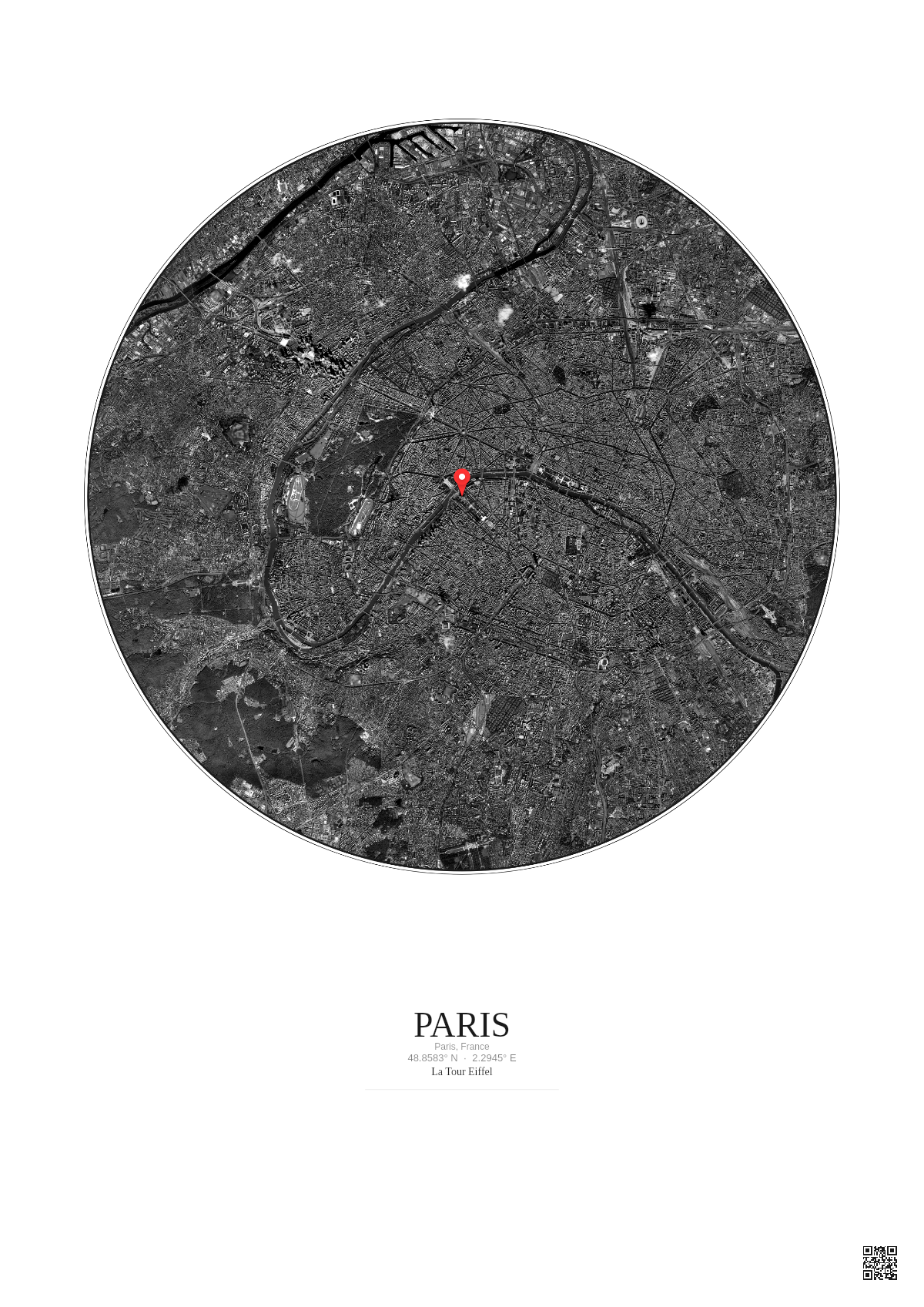 Affiche personnalisée Paris, France — Satellite 10 km · N&B · Fond clair | Gravura