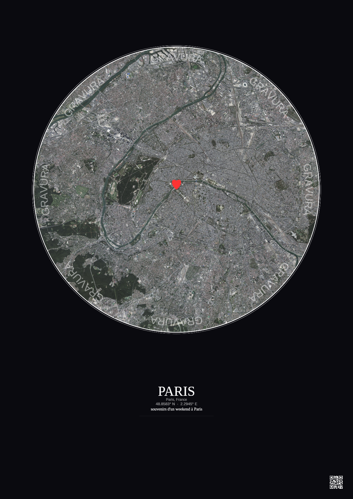 Affiche personnalisée Paris, France — Satellite 10 km · Couleur · Fond foncé | Gravura