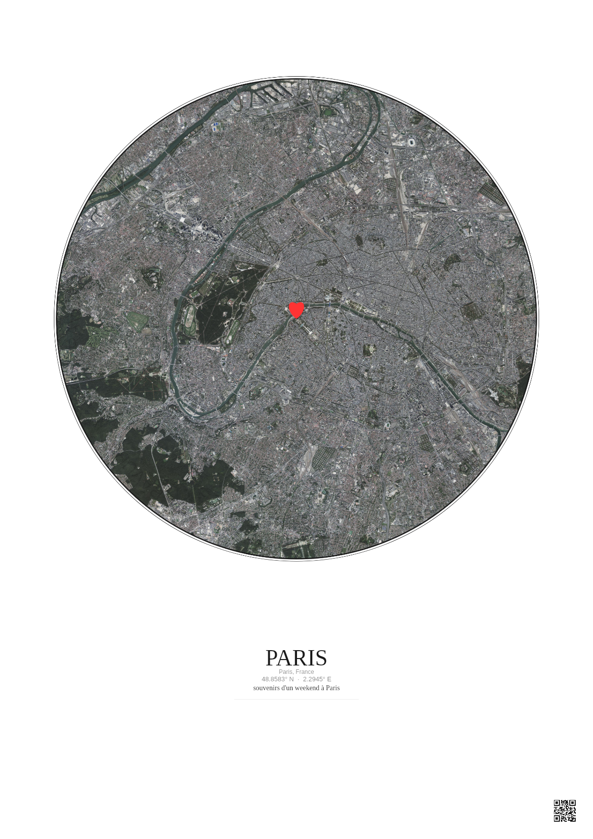 Affiche personnalisée Paris, France — Satellite 10 km · Couleur · Fond clair | Gravura