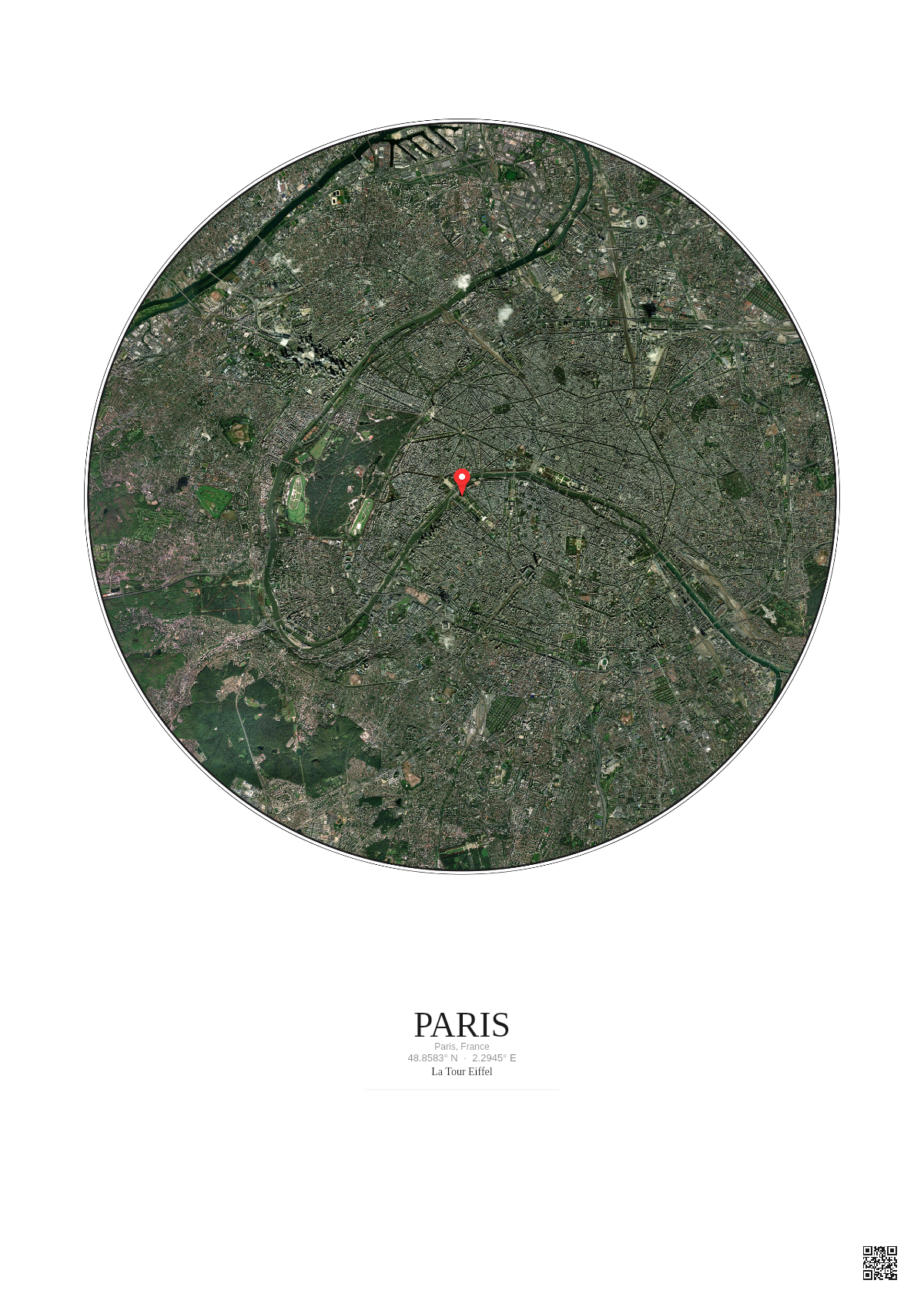 Affiche personnalisée Paris, France — Satellite 10 km · Couleur · Fond clair | Gravura