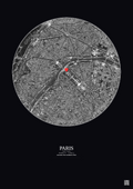 Affiche personnalisée Paris, France — Satellite 2.5 km · N&B · Fond foncé | Gravura