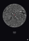 Affiche personnalisée Paris, France — Satellite 2.5 km · N&B · Fond foncé | Gravura