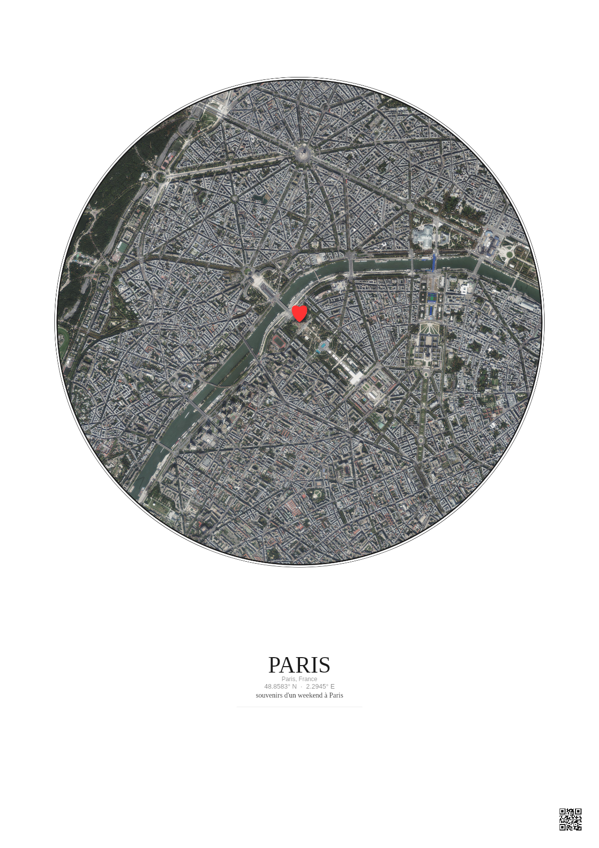 Affiche personnalisée Paris, France — Satellite 2.5 km · Couleur · Fond clair | Gravura