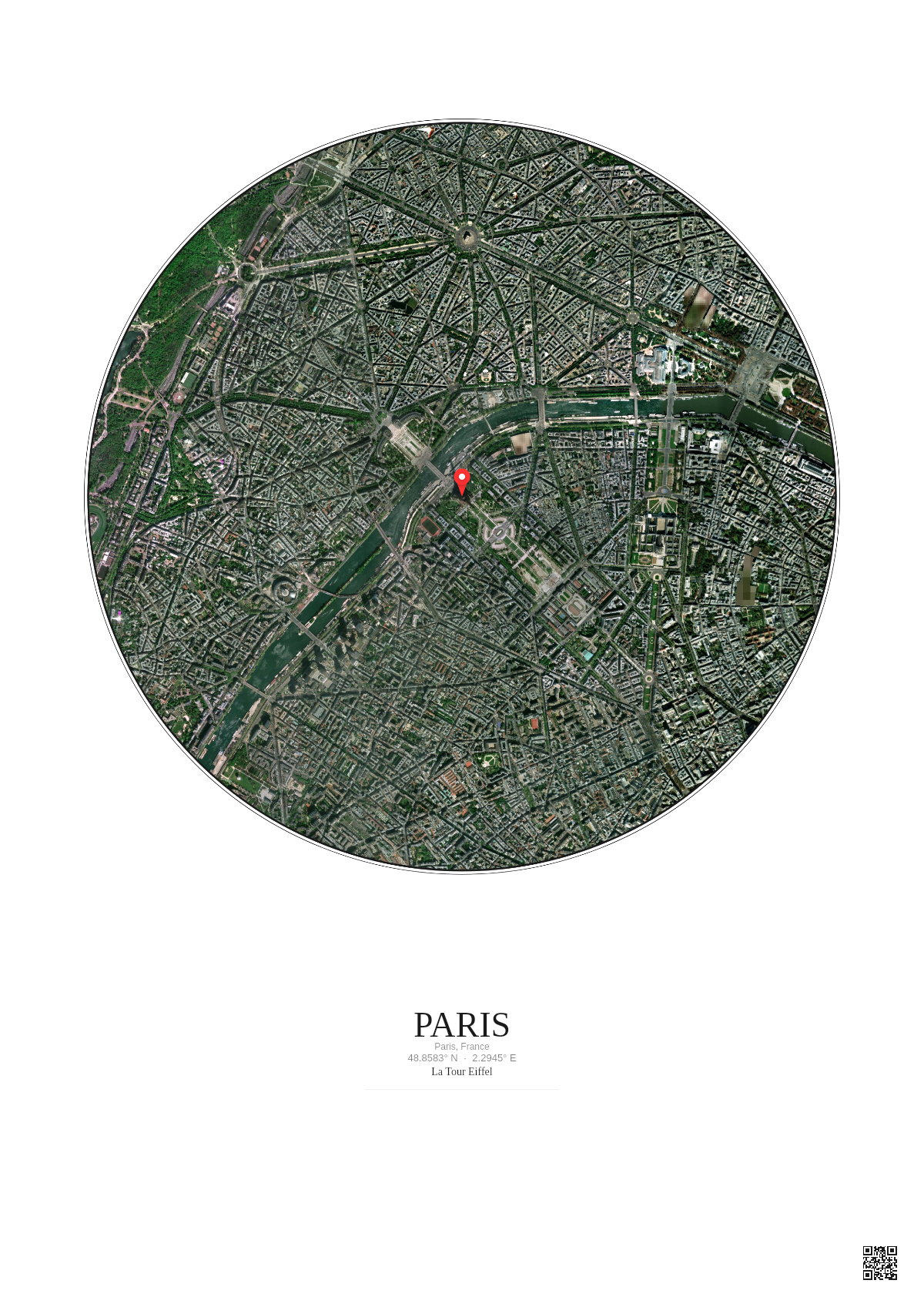 Affiche personnalisée Paris, France — Satellite 2.5 km · Couleur · Fond clair | Gravura