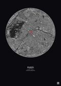 Affiche personnalisée Paris, France — Satellite 5 km · N&B · Fond foncé | Gravura