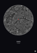 Affiche personnalisée Paris, France — Satellite 5 km · N&B · Fond foncé | Gravura