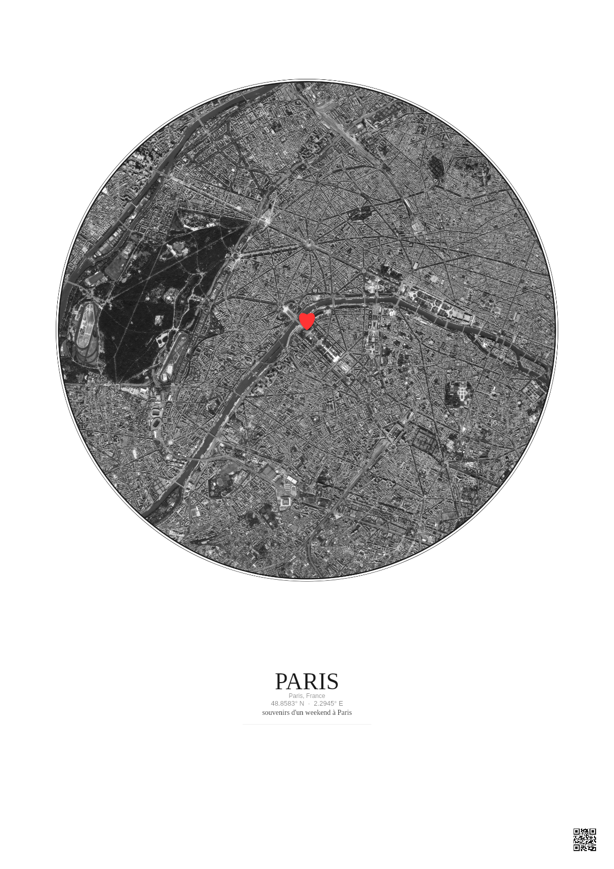 Affiche personnalisée Paris, France — Satellite 5 km · N&B · Fond clair | Gravura