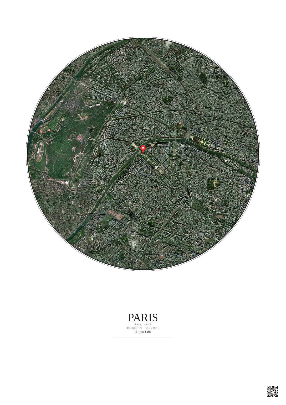 Affiche personnalisée Paris, France — Satellite 5 km · Couleur · Fond clair | Gravura