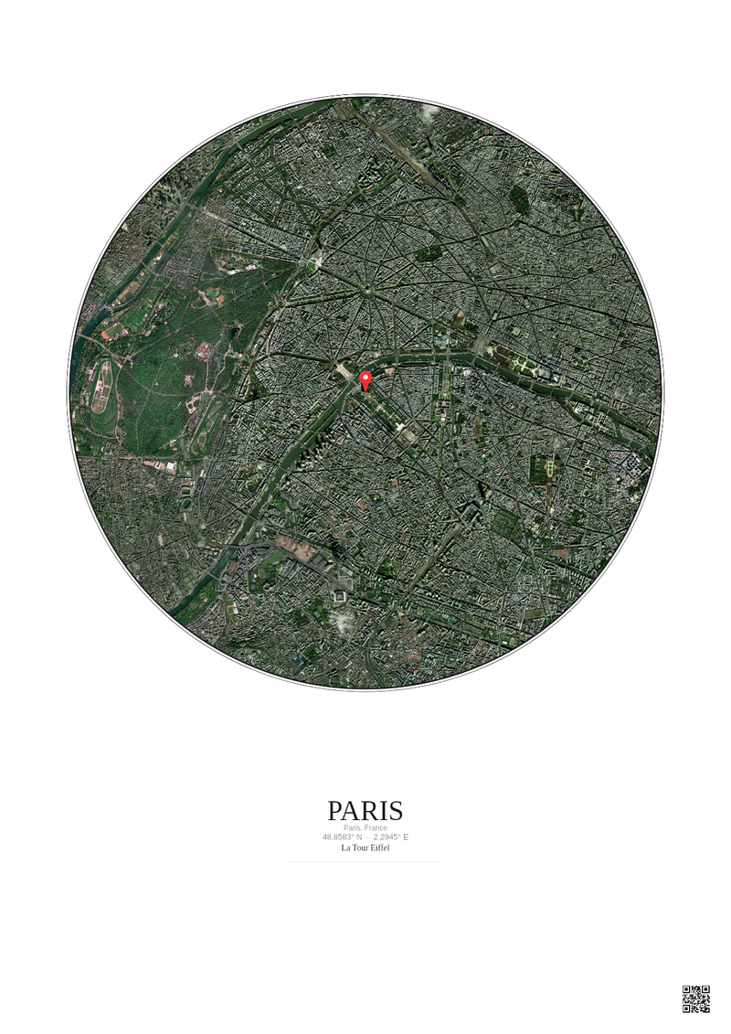 Affiche personnalisée Paris, France — Satellite 5 km · Couleur · Fond clair | Gravura