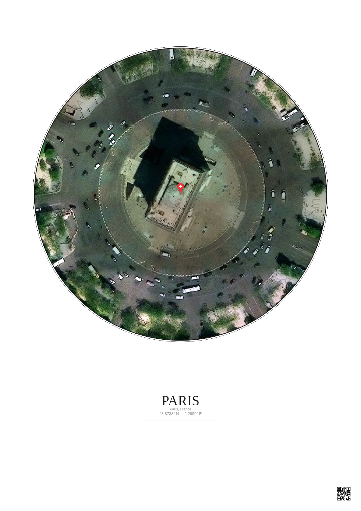 Affiche personnalisée Paris, France — Satellite 0.1 km · Couleur · Fond clair | Gravura