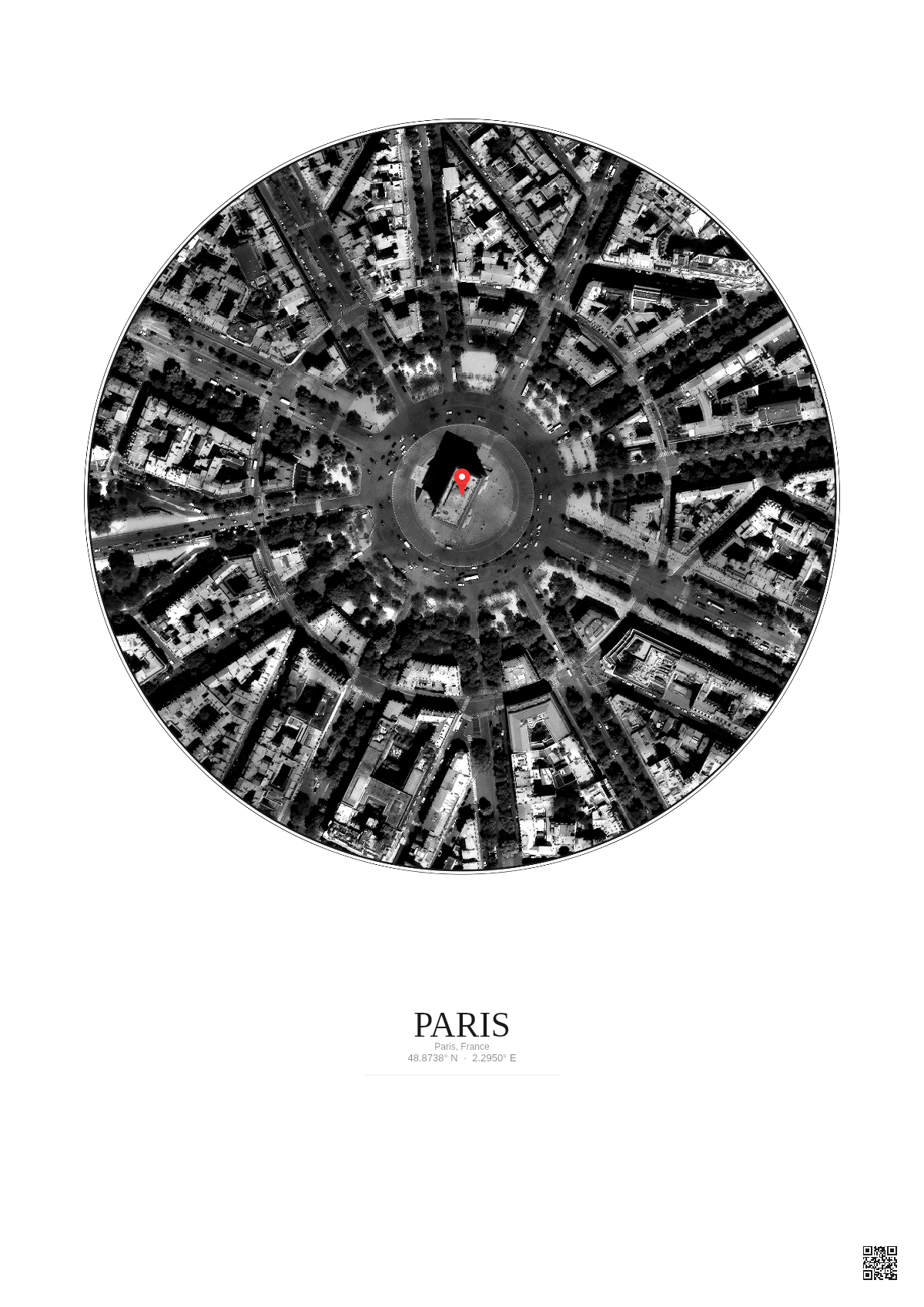 Affiche personnalisée Paris, France — Satellite 0.3 km · N&B · Fond clair | Gravura