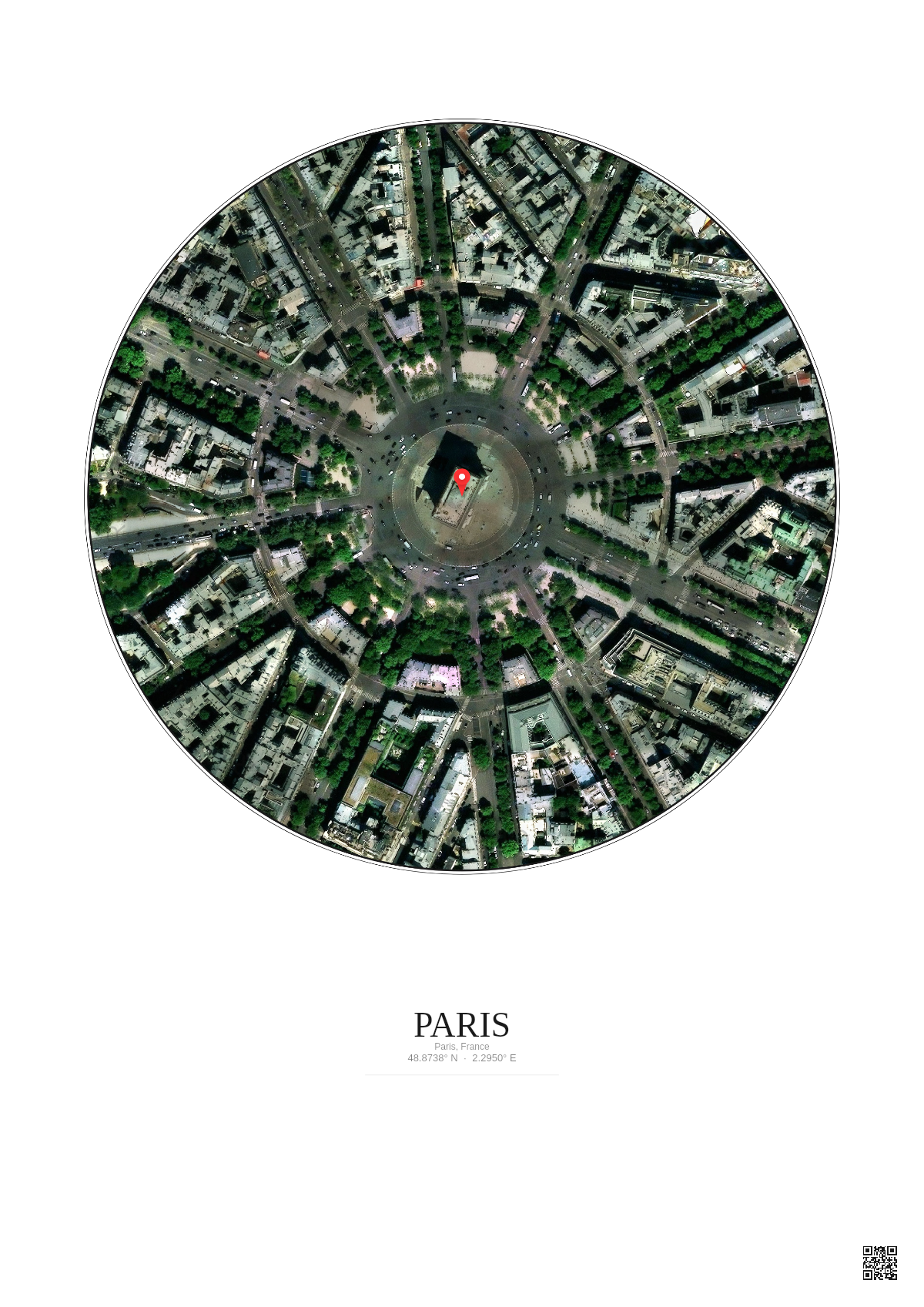 Affiche personnalisée Paris, France — Satellite 0.3 km · Couleur · Fond clair | Gravura