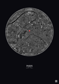Affiche personnalisée Paris, France — Satellite 10 km · N&B · Fond foncé | Gravura