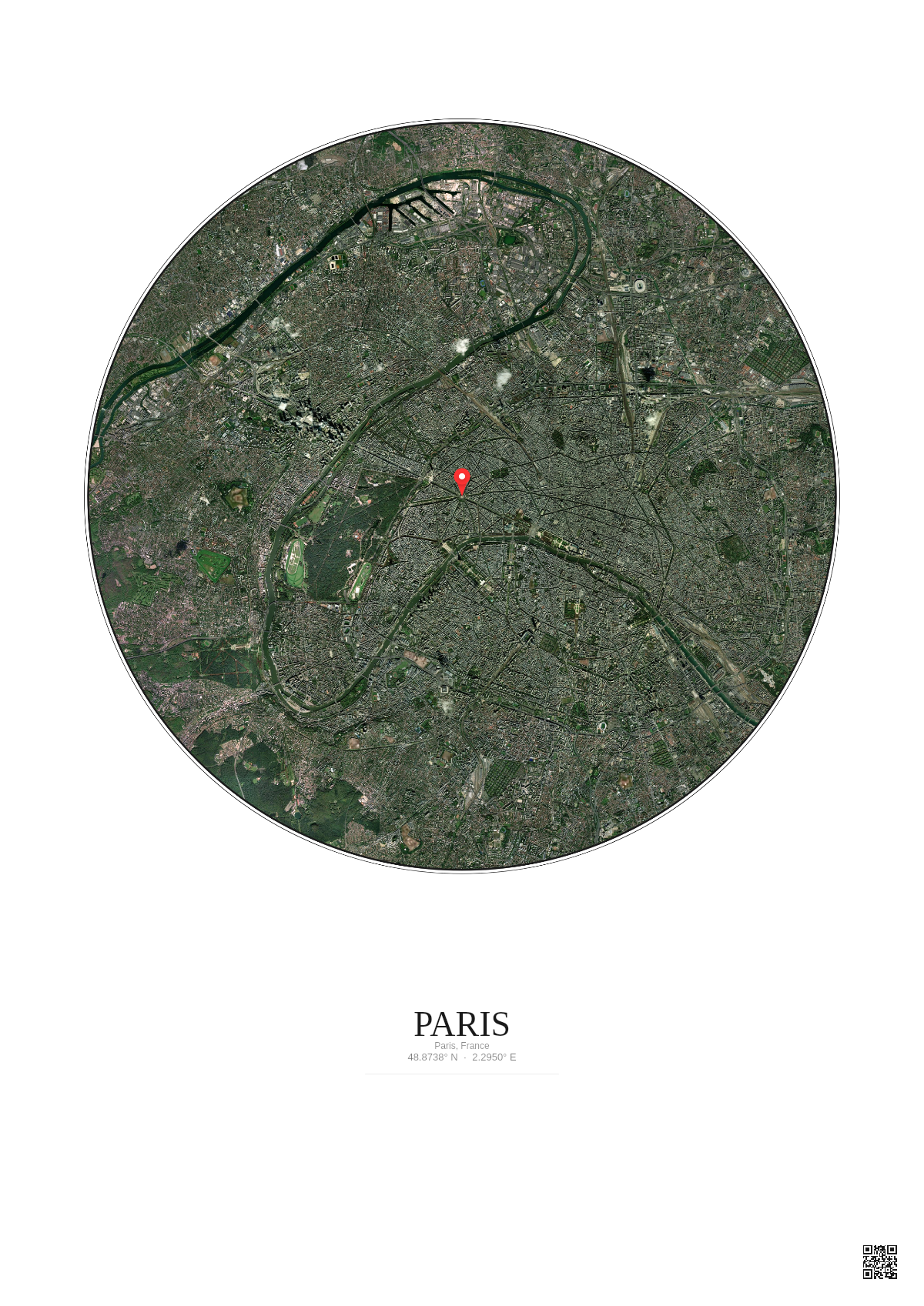 Affiche personnalisée Paris, France — Satellite 10 km · Couleur · Fond clair | Gravura