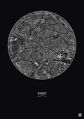 Affiche personnalisée Paris, France — Satellite 2.5 km · N&B · Fond foncé | Gravura