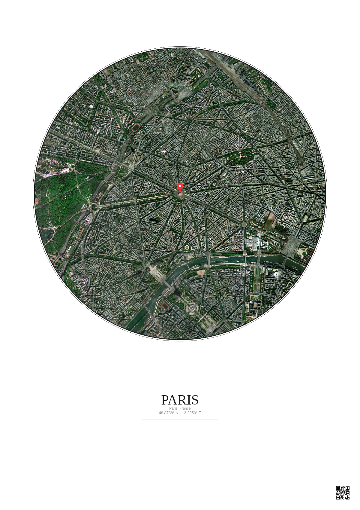 Affiche personnalisée Paris, France — Satellite 2.5 km · Couleur · Fond clair | Gravura