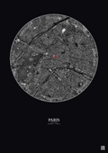 Affiche personnalisée Paris, France — Satellite 5 km · N&B · Fond foncé | Gravura