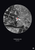 Affiche personnalisée Versailles, France — Satellite 2.5 km · N&B · Fond foncé | Gravura