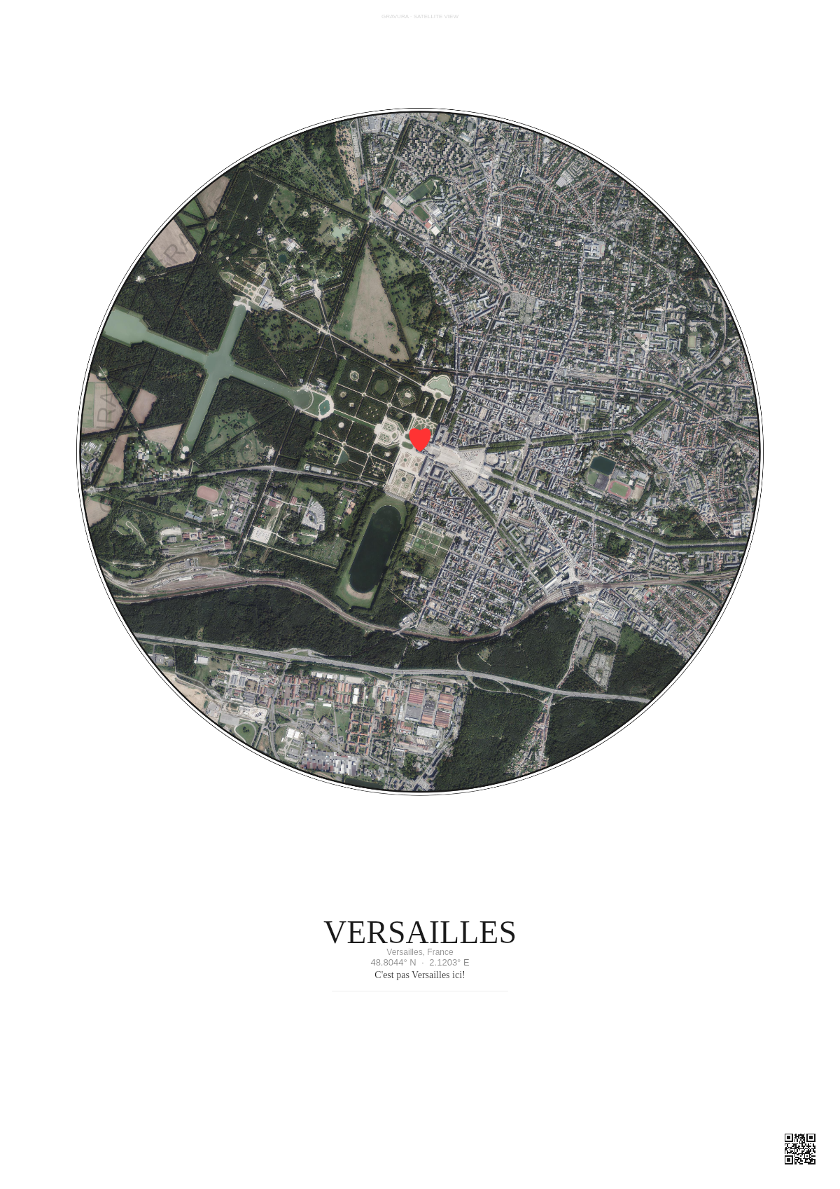 Affiche personnalisée Versailles, France — Satellite 2.5 km · Couleur · Fond clair | Gravura