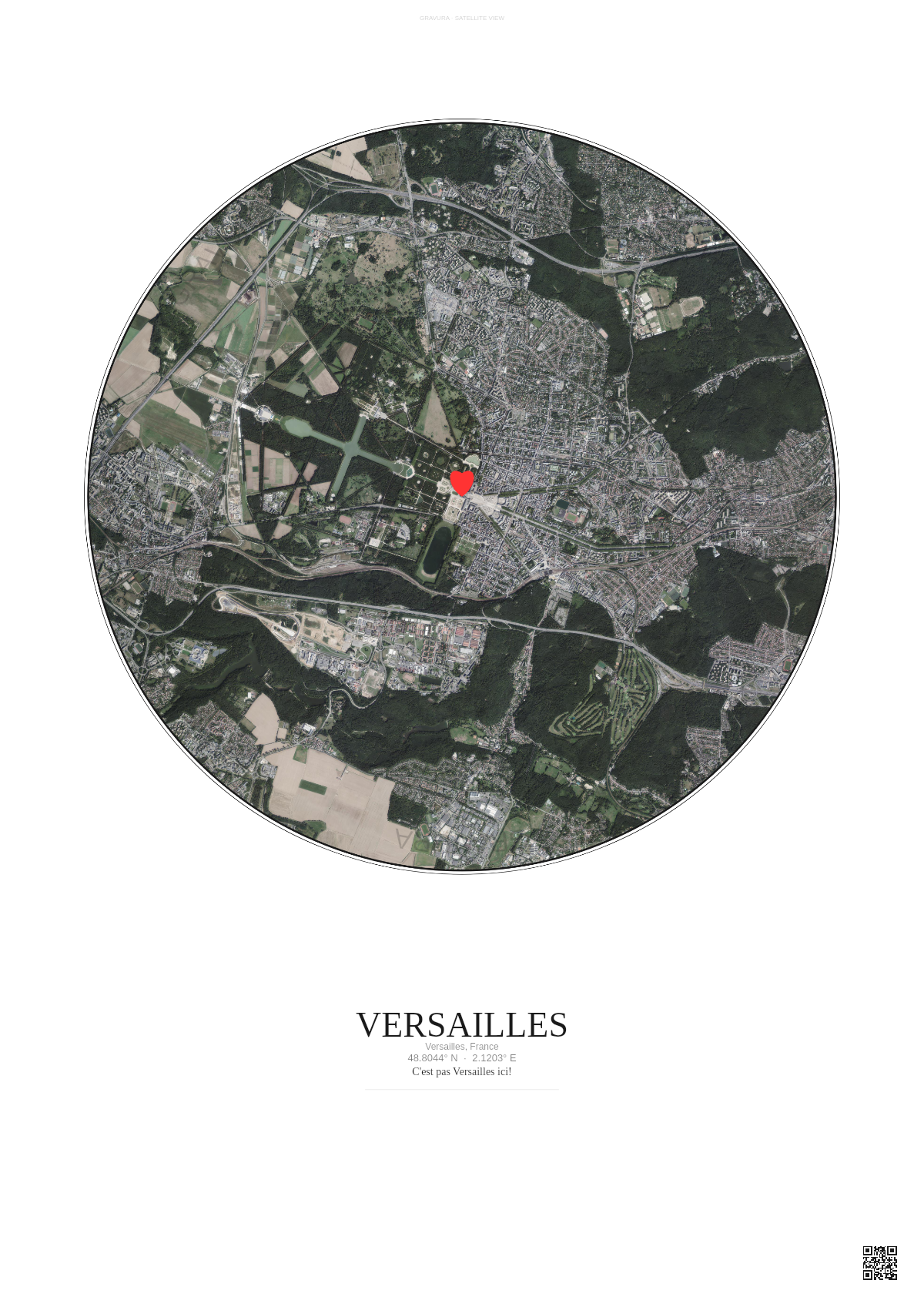 Affiche personnalisée Versailles, France — Satellite 5 km · Couleur · Fond clair | Gravura