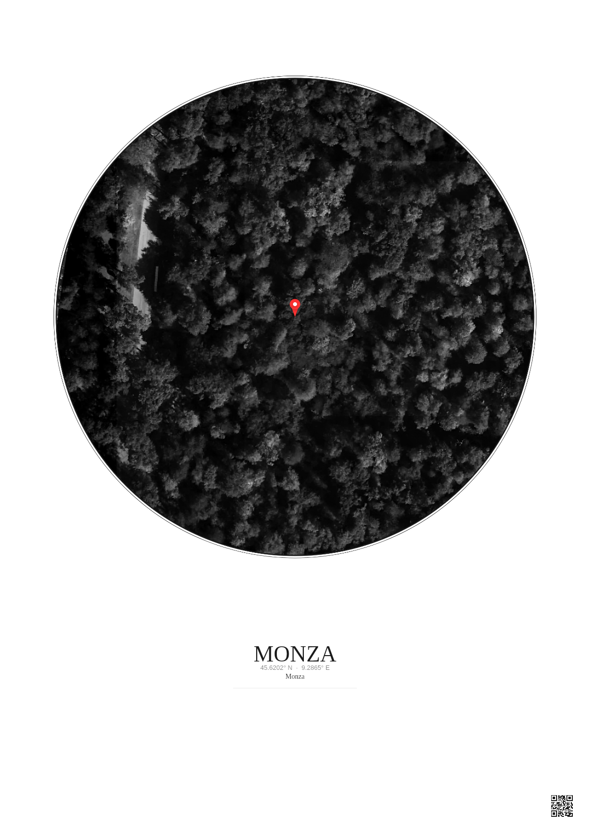 Affiche personnalisée Monza — Satellite 0.1 km · N&B · Fond clair | Gravura