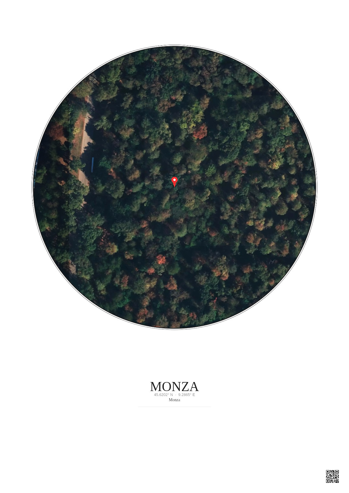 Affiche personnalisée Monza — Satellite 0.1 km · Couleur · Fond clair | Gravura