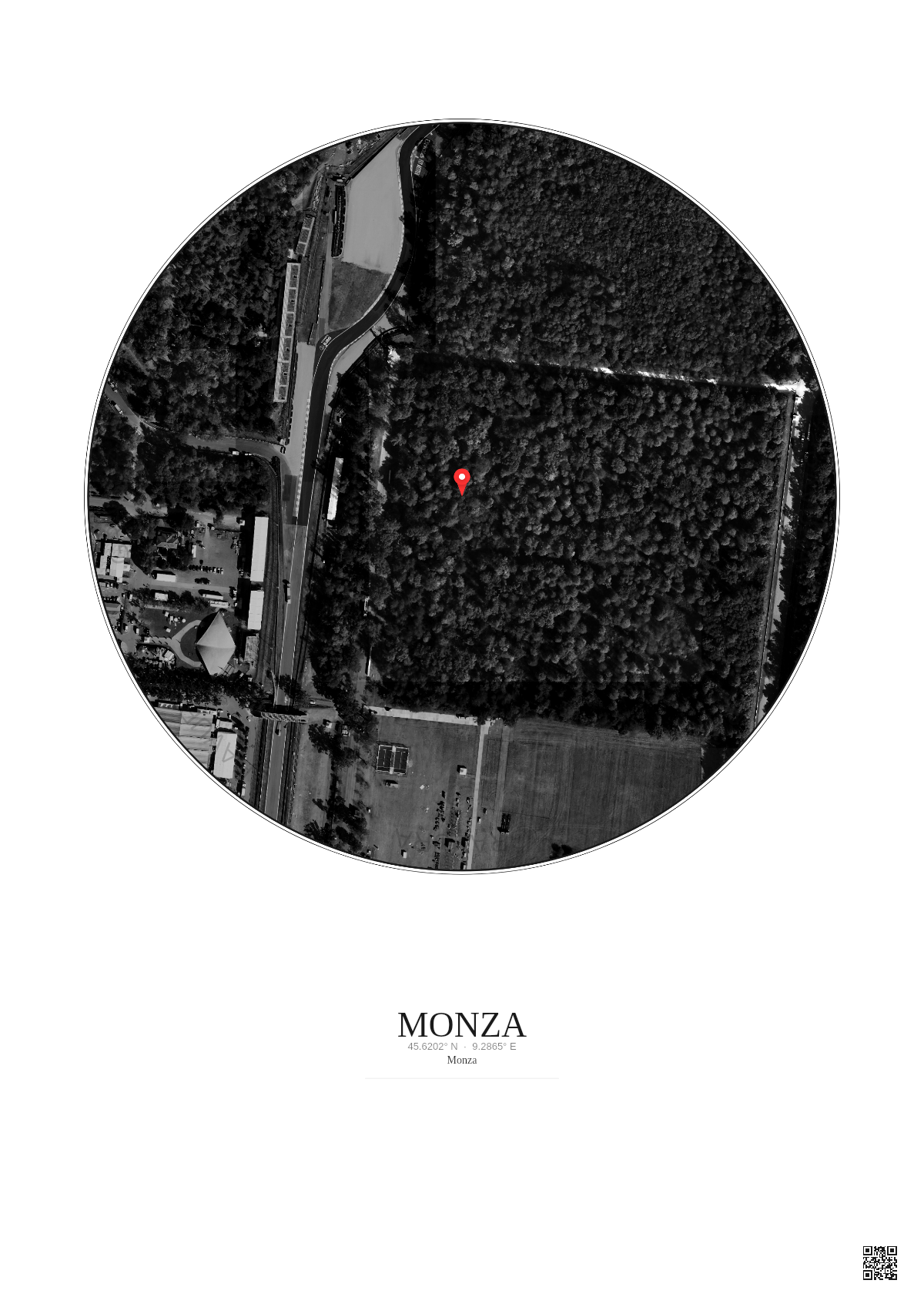 Affiche personnalisée Monza — Satellite 0.3 km · N&B · Fond clair | Gravura