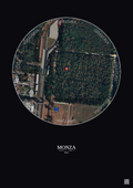 Affiche personnalisée Monza — Satellite 0.3 km · Couleur · Fond foncé | Gravura