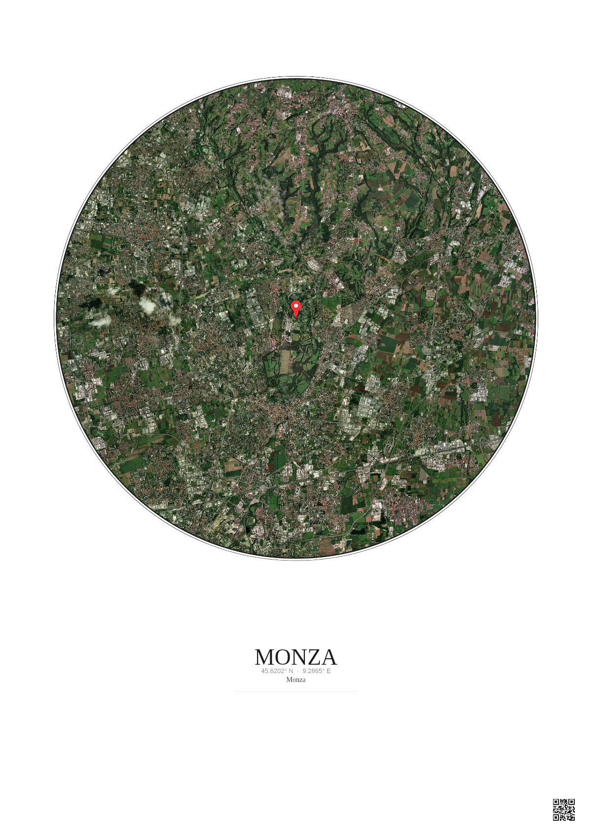 Affiche personnalisée Monza — Satellite 10 km · Couleur · Fond clair | Gravura